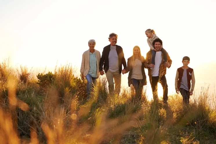A family on a sunset walk