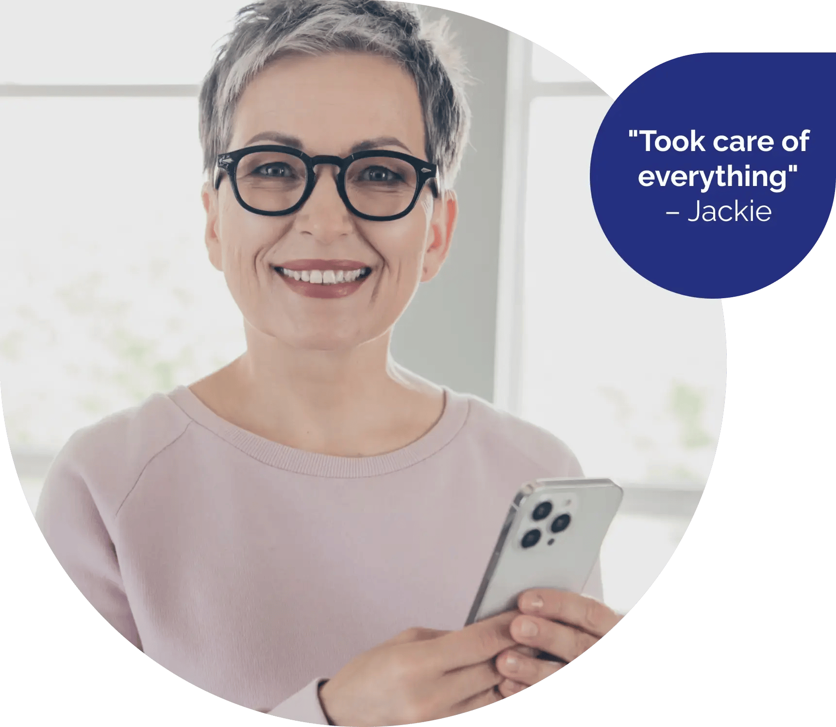 Photo of Gillian and her testimonial - '"Took care of everything"