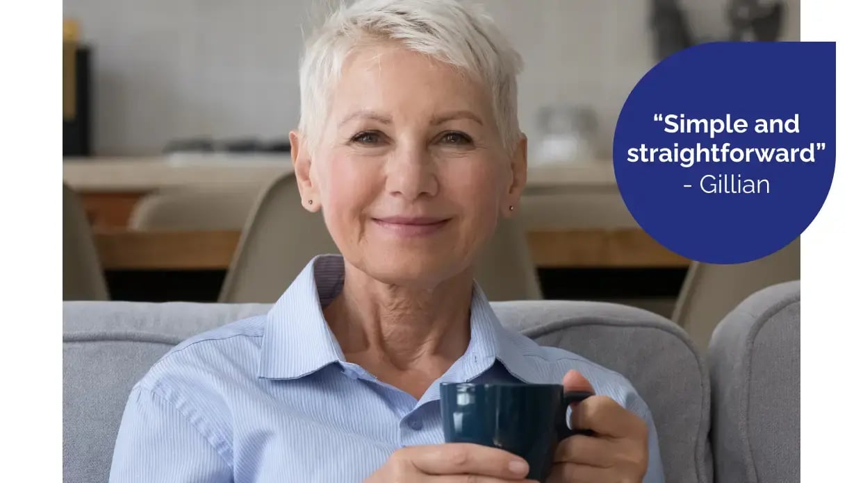 Photo of Gillian and her testimonial - "Simple and straightforward"