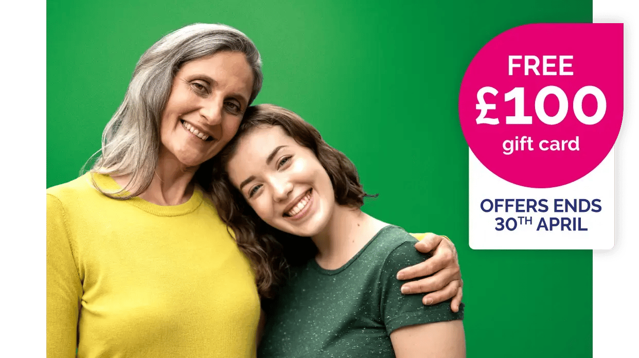 Get a FREE £100 gift card. Offer ends 30th April.