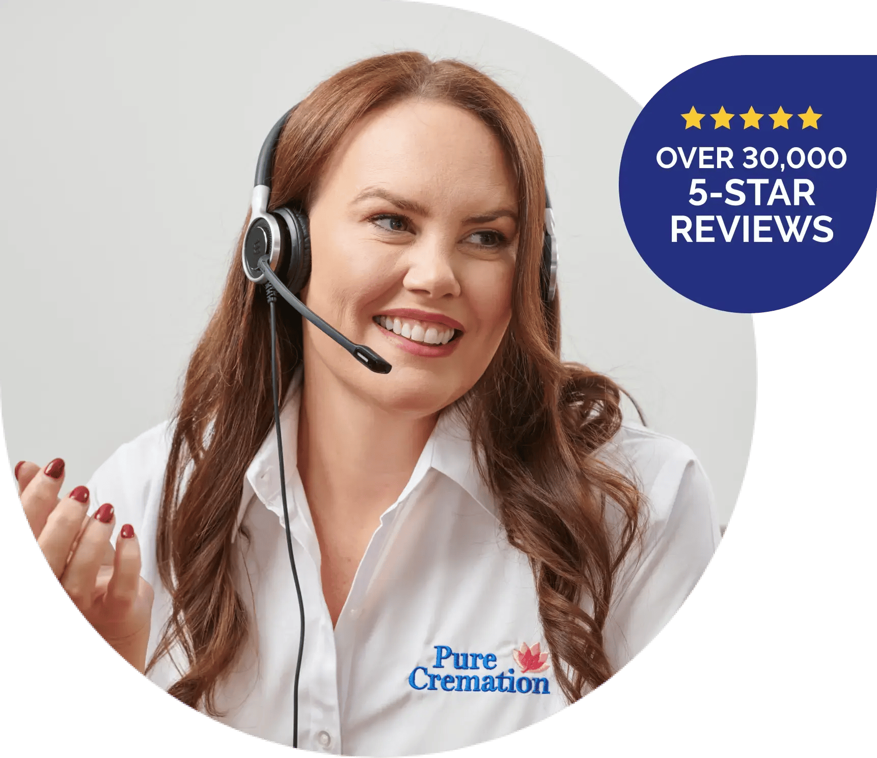 Pure Cremation's Kelly wearing a headset