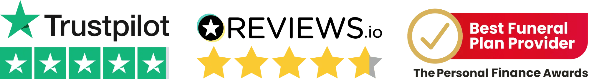 Our award logos - Trustpilot, Reviews.io, Best Funeral Plan Provider Our award logos - Trustpilot, Reviews.io, Best Funeral Plan Provider