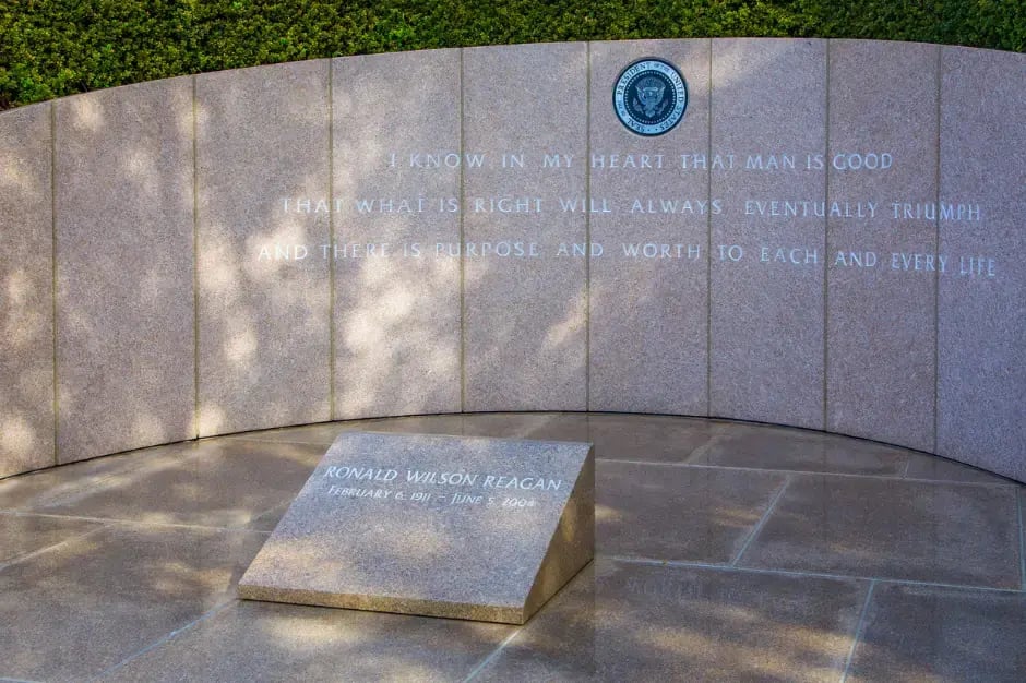 Ronald Reagan's memorial. His quote in stone: I know in my heart that man is good... ...that what is right will always eventually triumph and there is purpose and worth to each and every life.